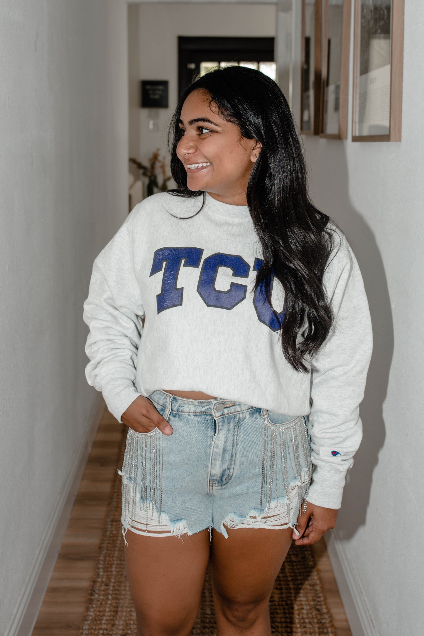 Rhinestone Fringe Denim Shorts
