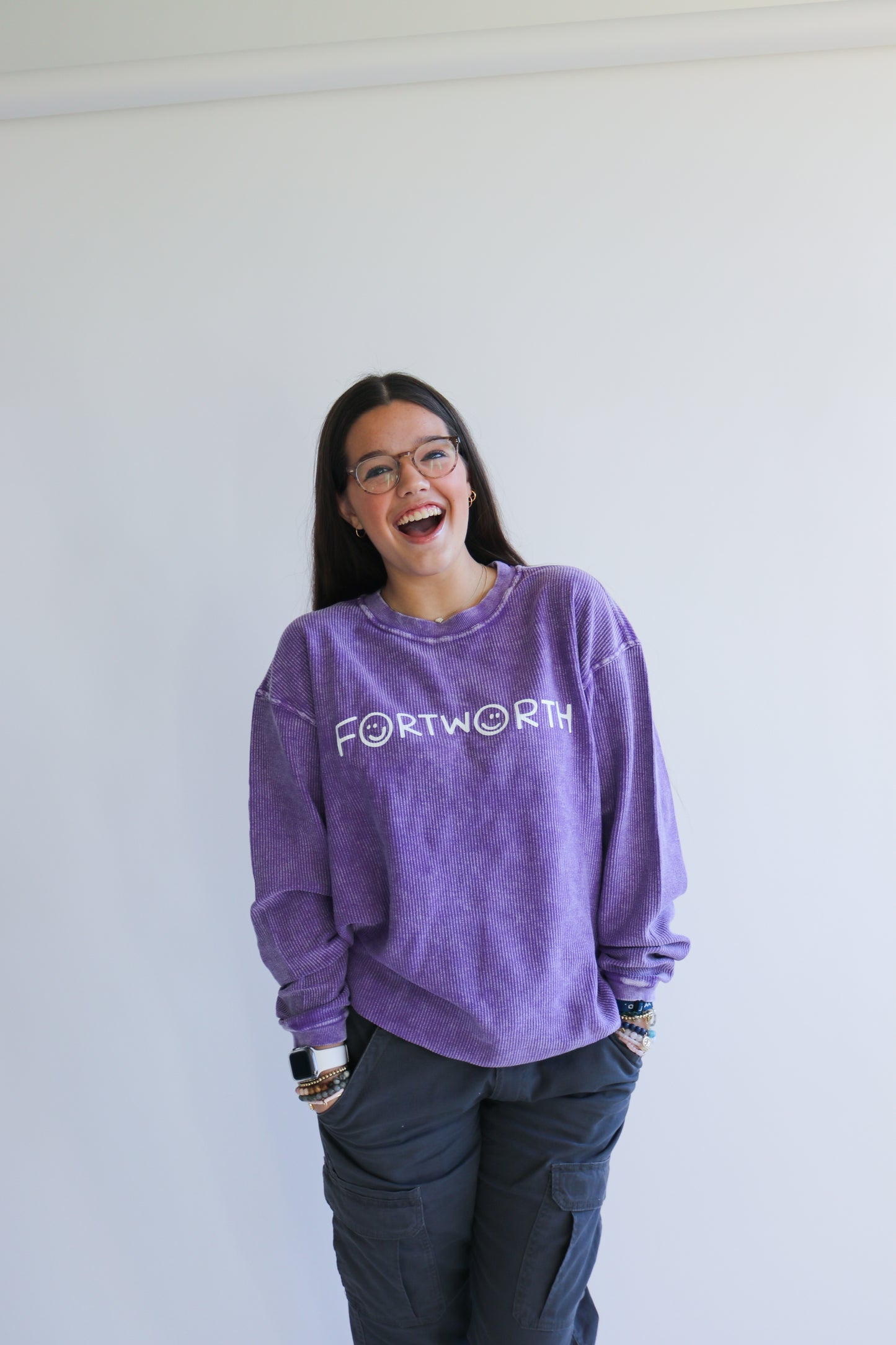 Purple Fort Worth Smiley Sweatshirt