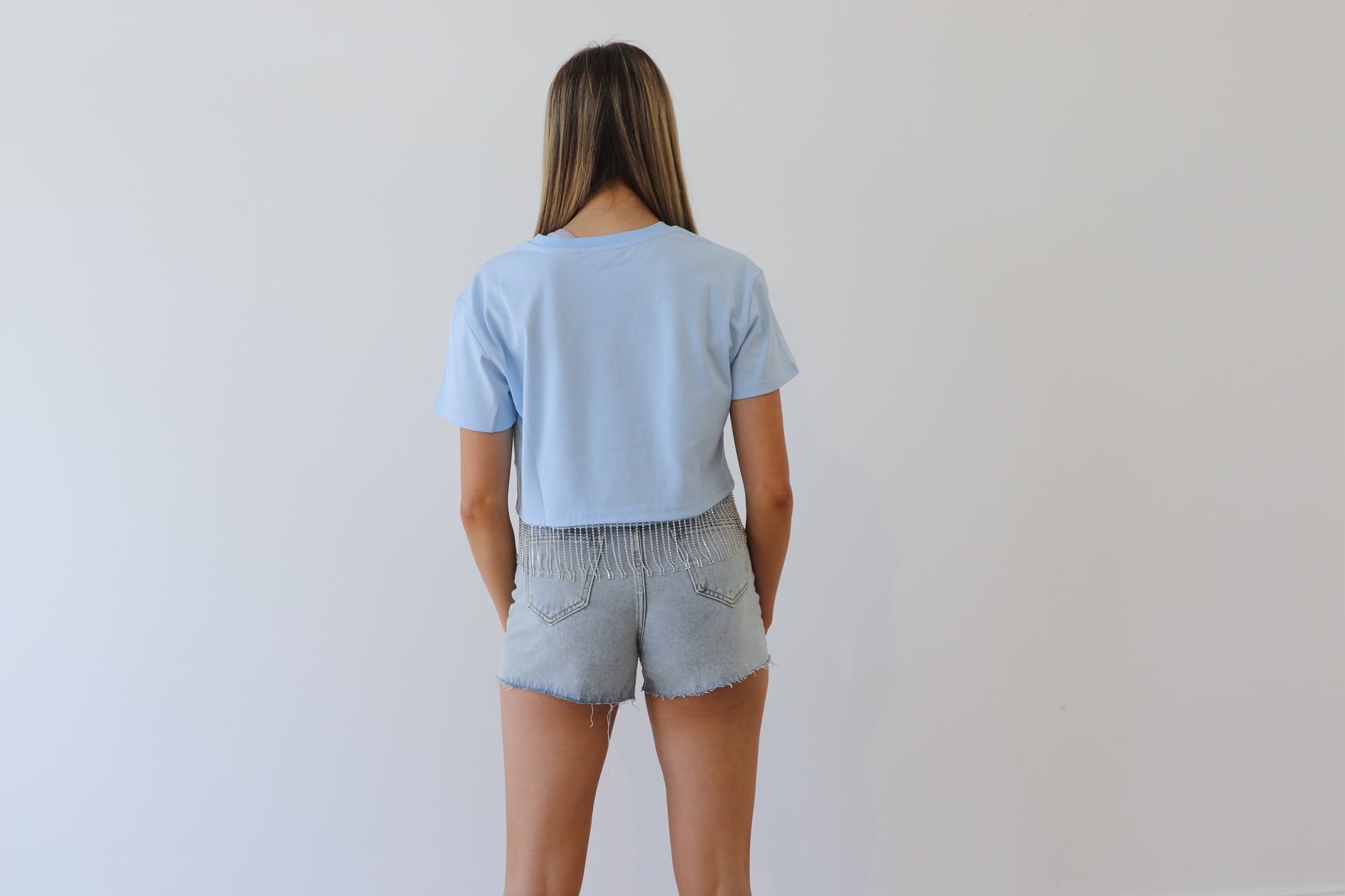 Rhinestone Fringe Trimmed Denim Shorts - Papa's General Store