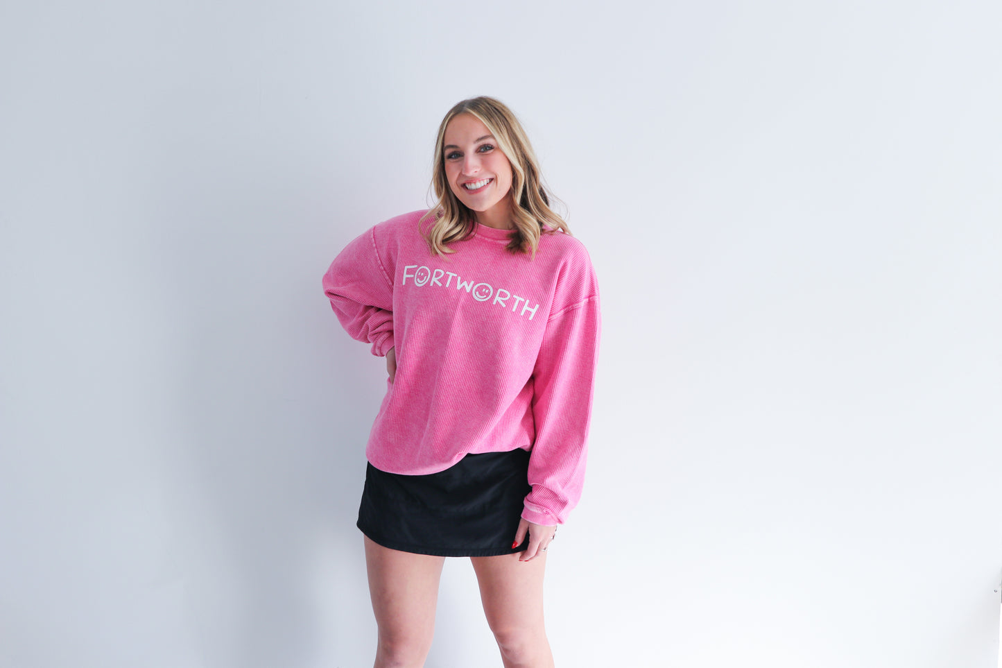 Pink Fort Worth Smiley Sweatshirt